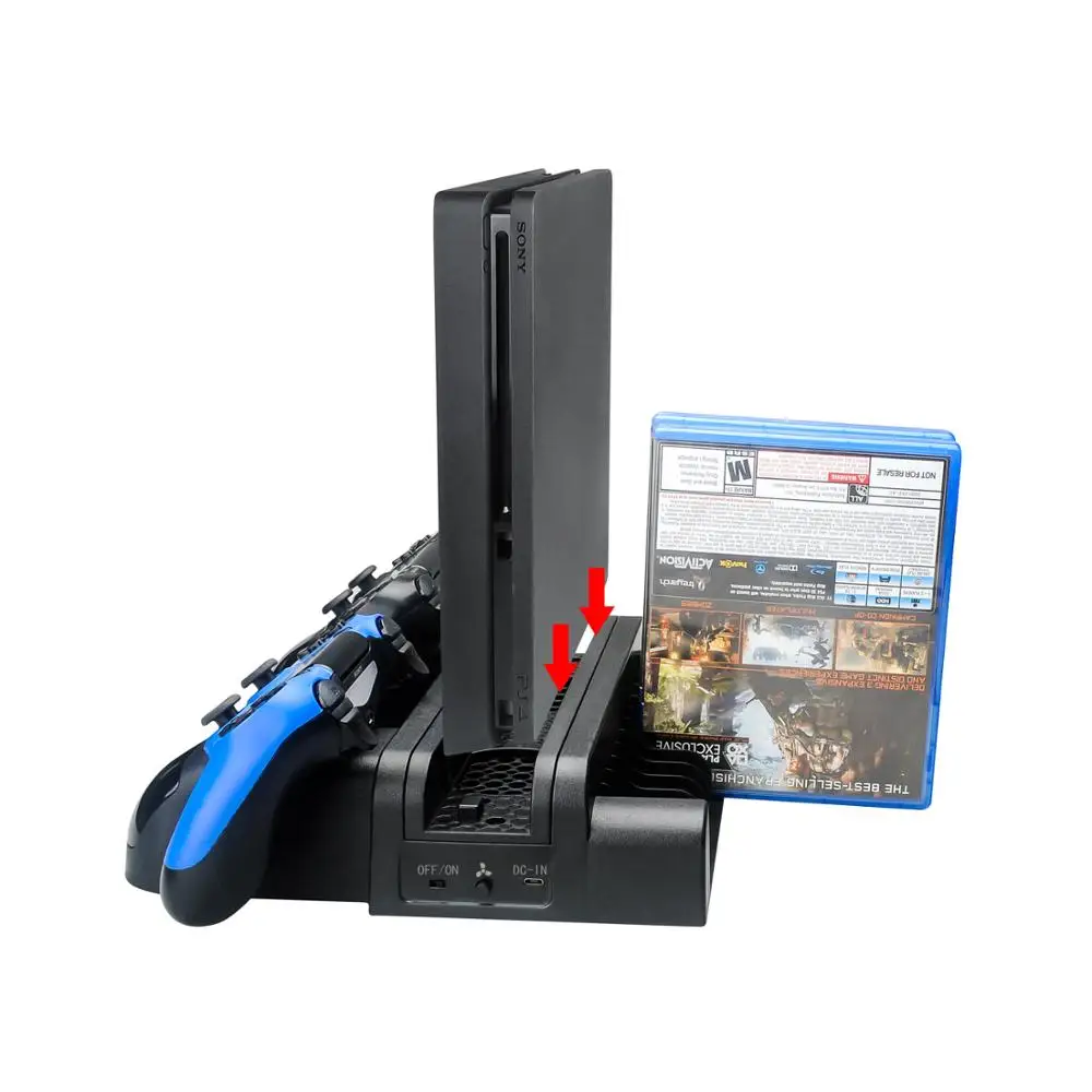 

Multi-functional Vertical Stand Cooling Fan With Controller Charger Charging Dock Stand Holder HUB for SONY Playstation 4