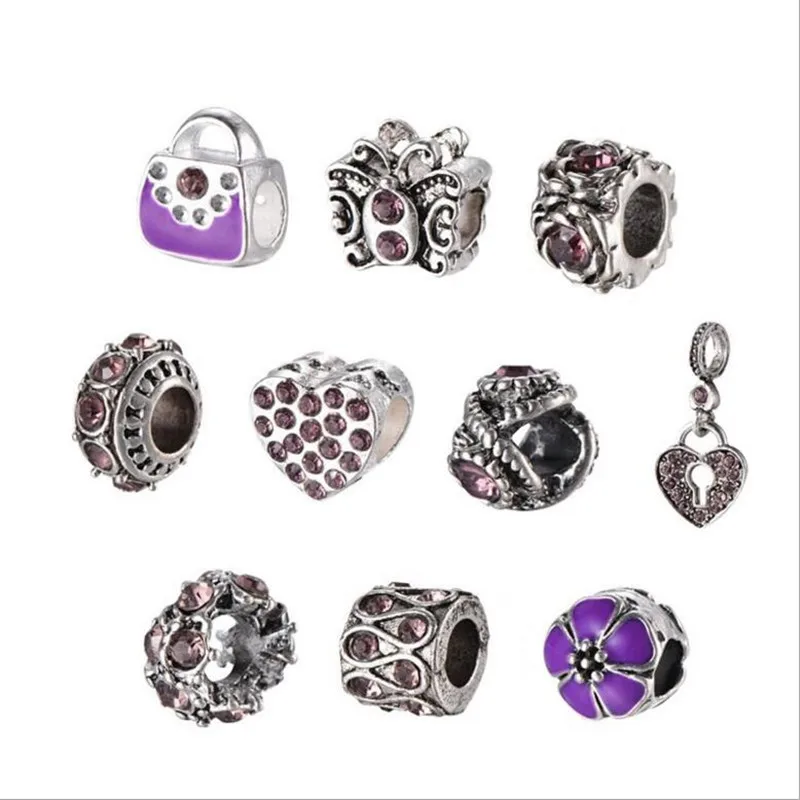 

10pcs/set Charm Beads Tibetan Silver European Spacer Beads Charms Fit Original Pandora Charm Bracelet Women DIY Jewelry Z817