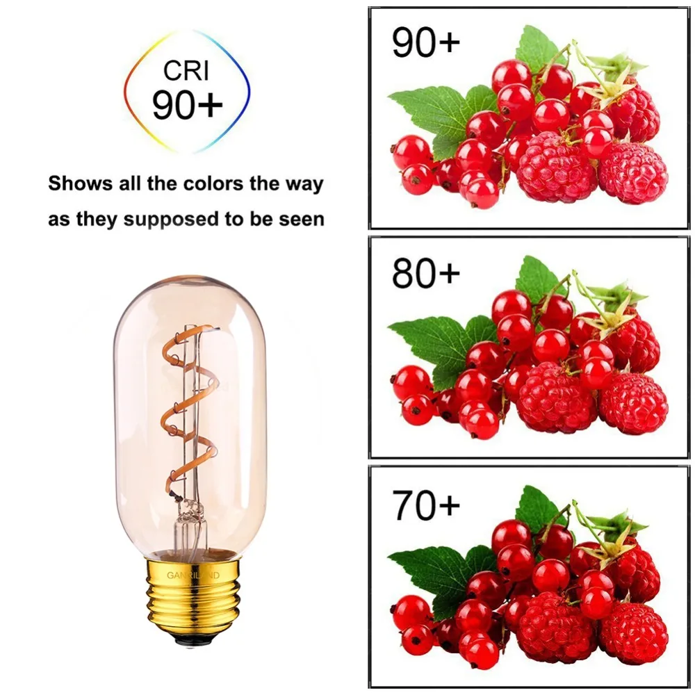 GANRILAND затемнения T45 трубчатые спирально светодиодный Лампа накаливания EDISON гибкий светодиодный светильник золотой оттенок 3 W E26 E27