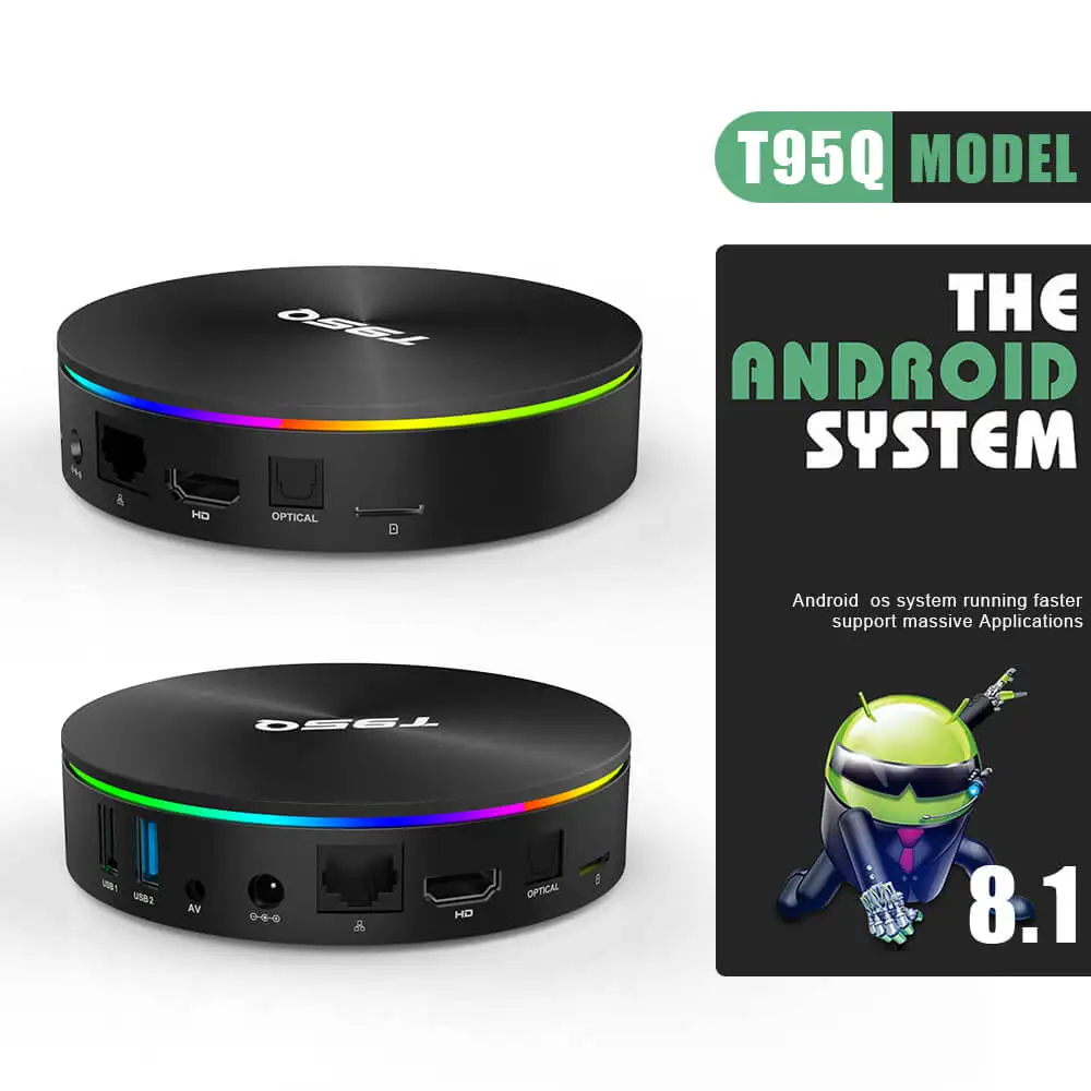 T95Q Amlogic S905X2 Android TV Box 8.1 5G WiFi 4GB RAM 32GB 64GB ROM LPDDR4 Gigabit Ethernet Smart OTT TV Box with 1 Year IPTV 
