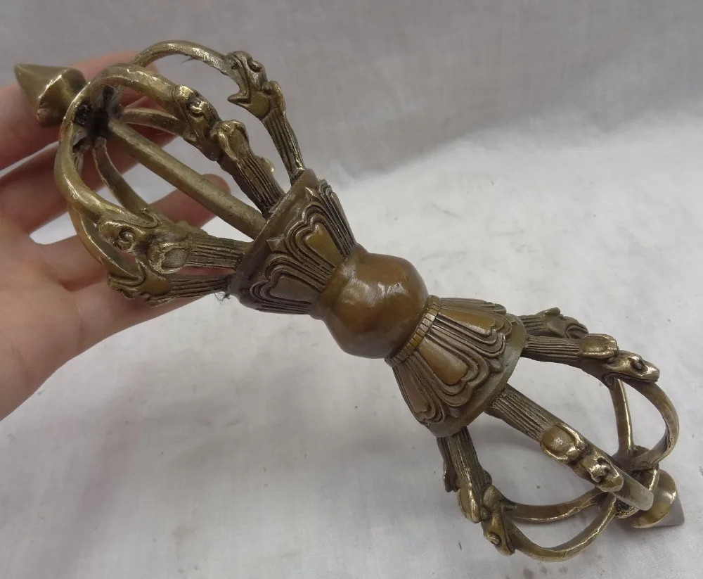 

25CM Tibet Copper Bronze Collect Buddhism Dragon Head Statue Vajra Talismans