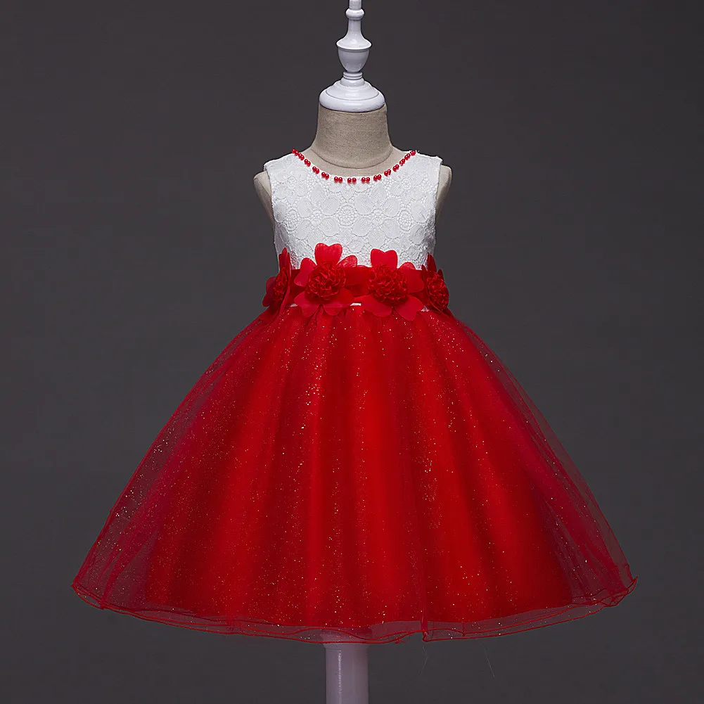 

Flower Girl Dress 2019 New Girls Pearls Wedding Birthday Party Princess Dresses Kids White Tutu Mesh Costume Children Clothes