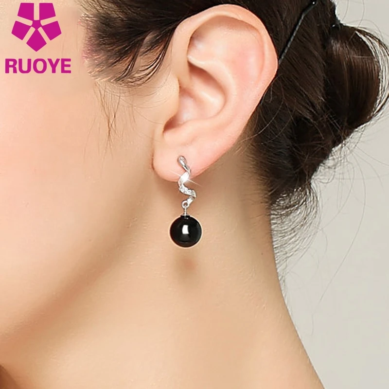 

RUOYE Fashion Black Red Stone Dangle Earrings Long Earrings For Women Crystal Inlay Ear Silver Jewelry kolczyki oorbellen 2019