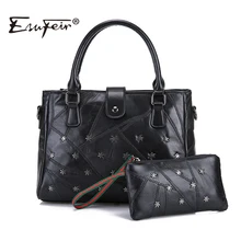ESUFEIR Marque Véritable Cuir Femmes Sac À Main Composite Sac en peau de Mouton Rivet Patchwork Femmes Épaule Sac Bandoulière Sac De Mode