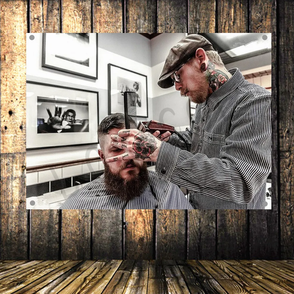 Vintage Barber Shop Poster Senior Art Waterproof Cloth Painting Large Flag Banner Tapestry Wall Stickers Mural Decoration | Дом и сад