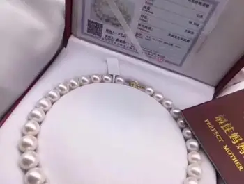 شراءشحن مجاني>>> مجوهرات نوبل رائع 11-15 مللي متر جنوب البحر جولة اللؤلؤ الأبيض قلادة 14k