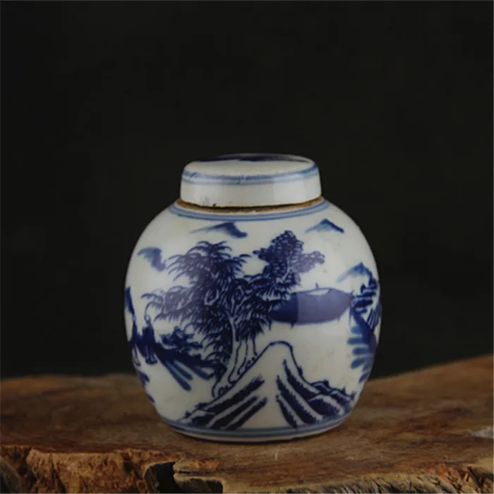 

6 Antique QingDynasty porcelain pot,Blue and white Landscape small jar,Hand-painted crafts,Decoration,Collection&Adornment