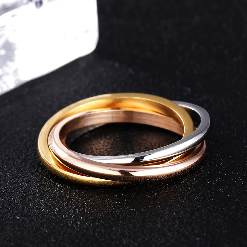 

Mossovy Stainless Steel Three-ring Rose Gold Rings for Female Fashion Popular Wedding Rings for Women Jewelry Anillos Mujer