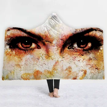 

Dreamy Eyes Series Printed Adults Blanket Thick Wearable Office Nap Hooded Blanket Home/Travel Throw Bedding 150x200cm/130x150cm