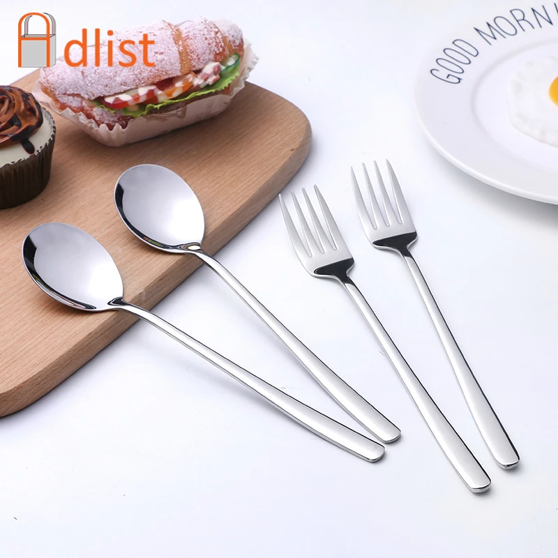 4pcs 8'' Korean Fork and Spoon set Creative 304 Stainless Steel Tableware Coffee Dessert Cake Tea Ice Cream Fork Spoons Xma Gift