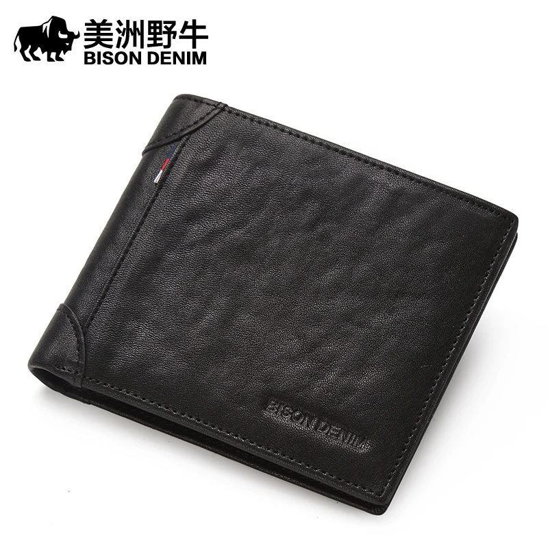 

BISON DENIM Brand Men Cowhide Wallet High Quality Genuine Leather Credit Card Wallet Large Capacity Men's Wallet Free Ship
