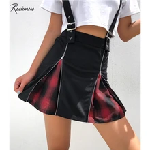 Rockmore/черные готические мини-юбки выше колена на молнии для женщин в стиле Харадзюку, корейский стиль, с ремешками, хлопковая короткая юбка с высокой талией, женская уличная одежда