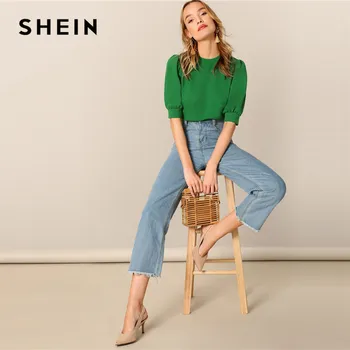 SHEIN Ladies Casual Green Puff Half Sleeve Elegant Top 1