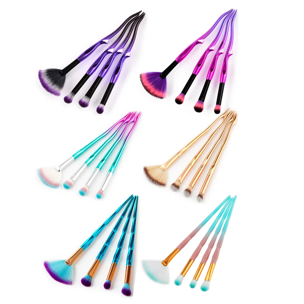 

2018 NEW Makeup Brushes Sets 4Pcs Diamond Cosmetic Eye Shadow Eyeshadow Fan Make Up Brush Kits Tools Unique Shaped #261379