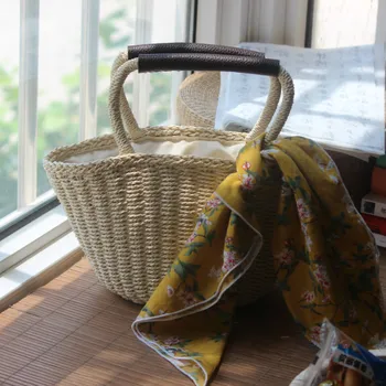 

2019 New Women's Straw Bag with Scarves Holiday Tourist Women's Summer Bag Hand-woven Japanese Bag-woven Women's Bag