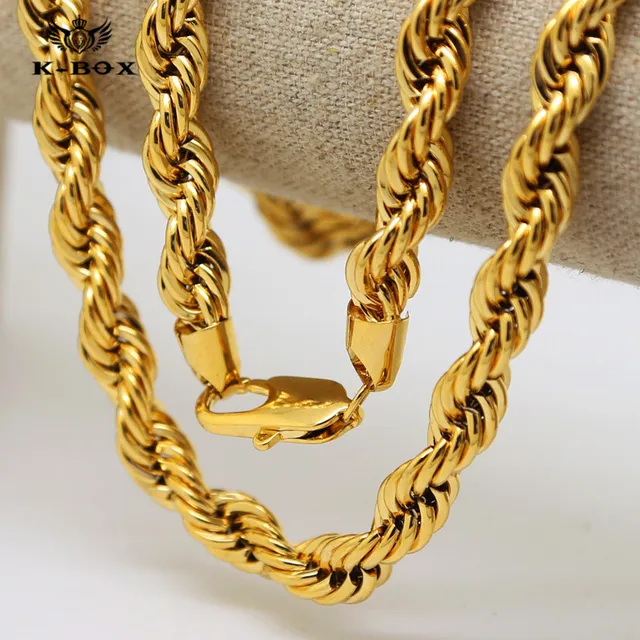 Mens 6mm/10mm Thick 30" Long Solid Rope Chain 24K Yellow Golden Twisted Long Heavy Dookie