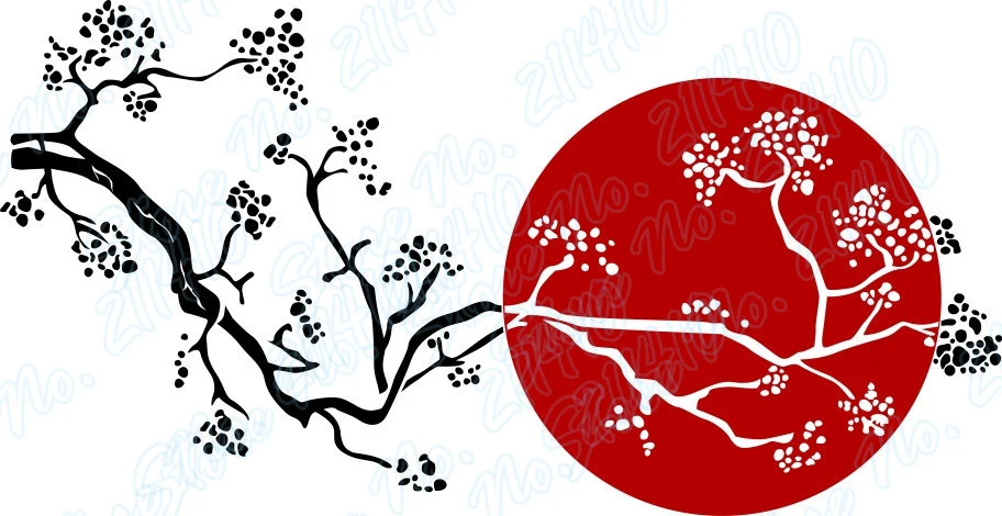 Сакура восходящее солнце японская вишня дерево ветка Ресторан Декор Nipponic бамбук Съемный Виниловый художественный стикер стены B162