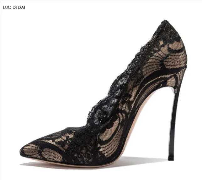 2019 sexy women black lace pumps thin heel party shoes