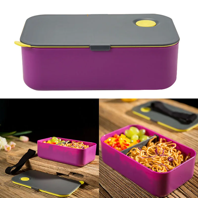 

1200ml Lunch Box with 2 Flexible Compartments Hermetic Bento Box Microwave Dishwasher Safe -Drop