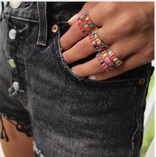 

JANKELLY Engagement Wedding Finger Rings Jewelry Gold Color Micro Inlay colorful cz Cubic Zirconia Stone Rings For Women fashion