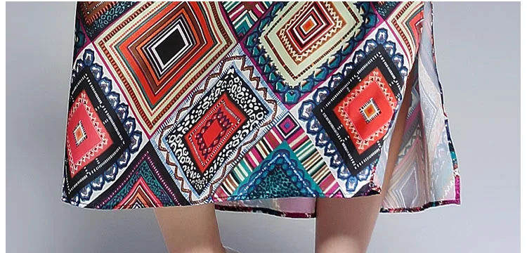 Moda 2018 mujeres elegante vestido de fiesta estampado Floral geométrico Slash cuello falso satén seda lateral Split Midi vestido Ropa Verano Mujer