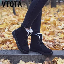 VTOTA Women Snow Boots Warm Winter Boots Botas Mujer Flat Lace Up Fur Ankle Boots Platform Ladies Winter Shoes Black H189