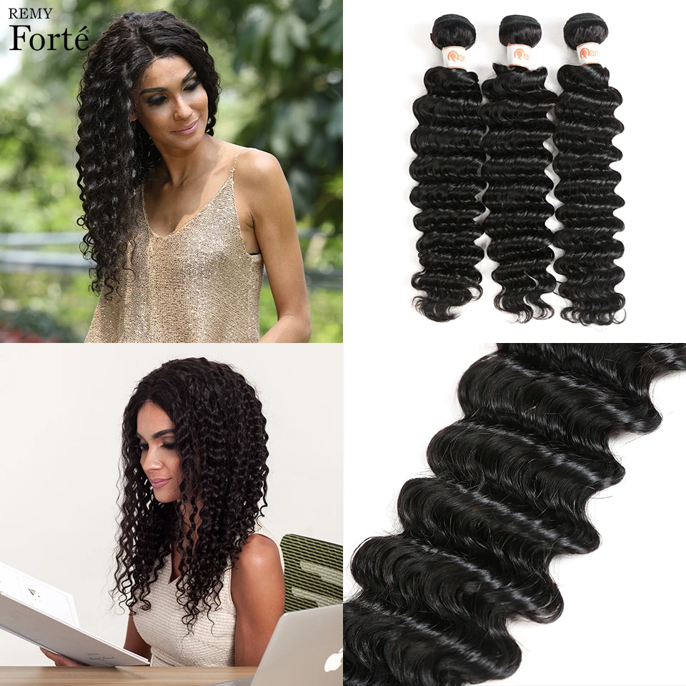 Remy Forte 30 Inch Human Hair Extension Single Bundles Deep Wave Brazilian Weave For Black Women | Шиньоны и парики
