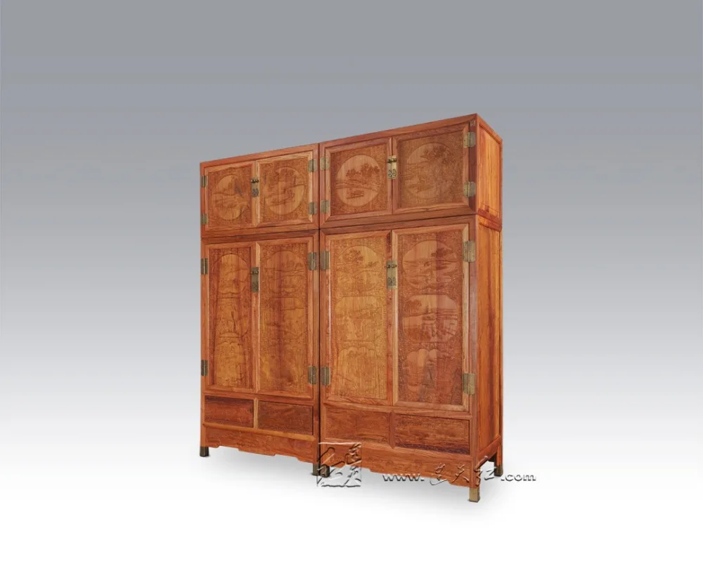 Chinese Ming & Qing Classical Wardrobe Rosewood Carving Home Bed Room Cabinet Solid Wood Commode Antique Armoire Padauk Drawers