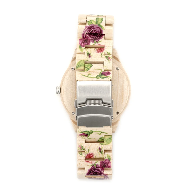 BOBO BIRD Wood Watch With UV Printing Flower Wooden Band Mens Women's Quartz Watches Japanese Miyota 2035 Movement Wristwatches