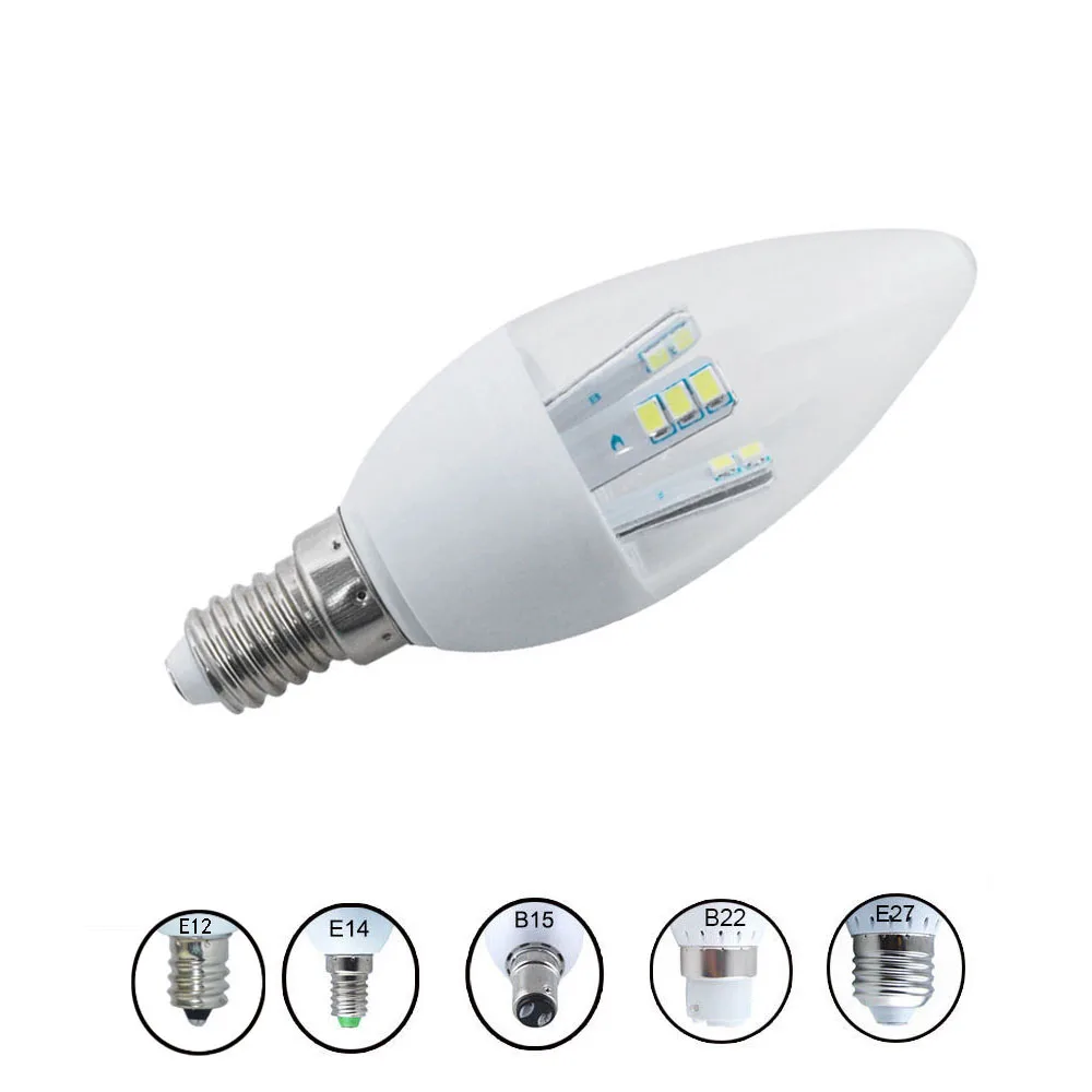Светодиодная лампа E14 E12 B15 E27 B22 SMD2835 6 шт./лот 110 220 В 3 Вт 5 8 светодиодная люстра белая