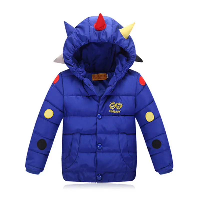WEONEWORLD/новая детская зимняя одежда теплая плотная верхняя одежда с капюшоном для мальчиков и девочек детская куртка унисекс с длинными рукавами и динозавром пуховики - Цвет: blue