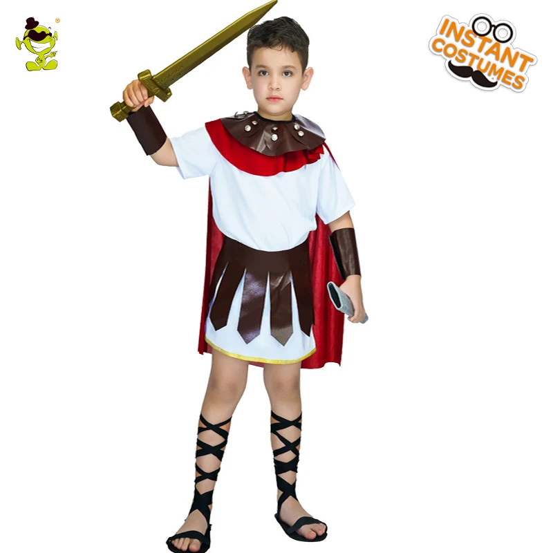 Дети римские Костюмы гладиаторов маскарад Вечерние Храбрый воин маскарадные костюмы для мальчиков классические римские истребитель роль игровой набор