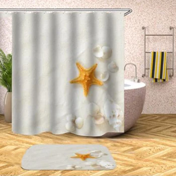 

New Colorful Eco-friendly Beach Shell Starfish Shell Polyester High Quality Washable Bath Decor Shower Curtains