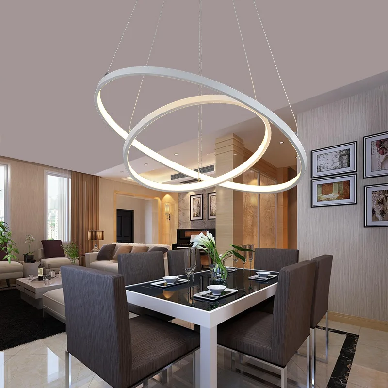 LED Chandelier Lighting White Rings Circle Led Chandelier Modern For Living room Dining room Kitchen Restaurant Lampara de techo rings white black chandeliers led circle modern chandelier lights for living room avize acrylic lampara de techo indoor lighting
