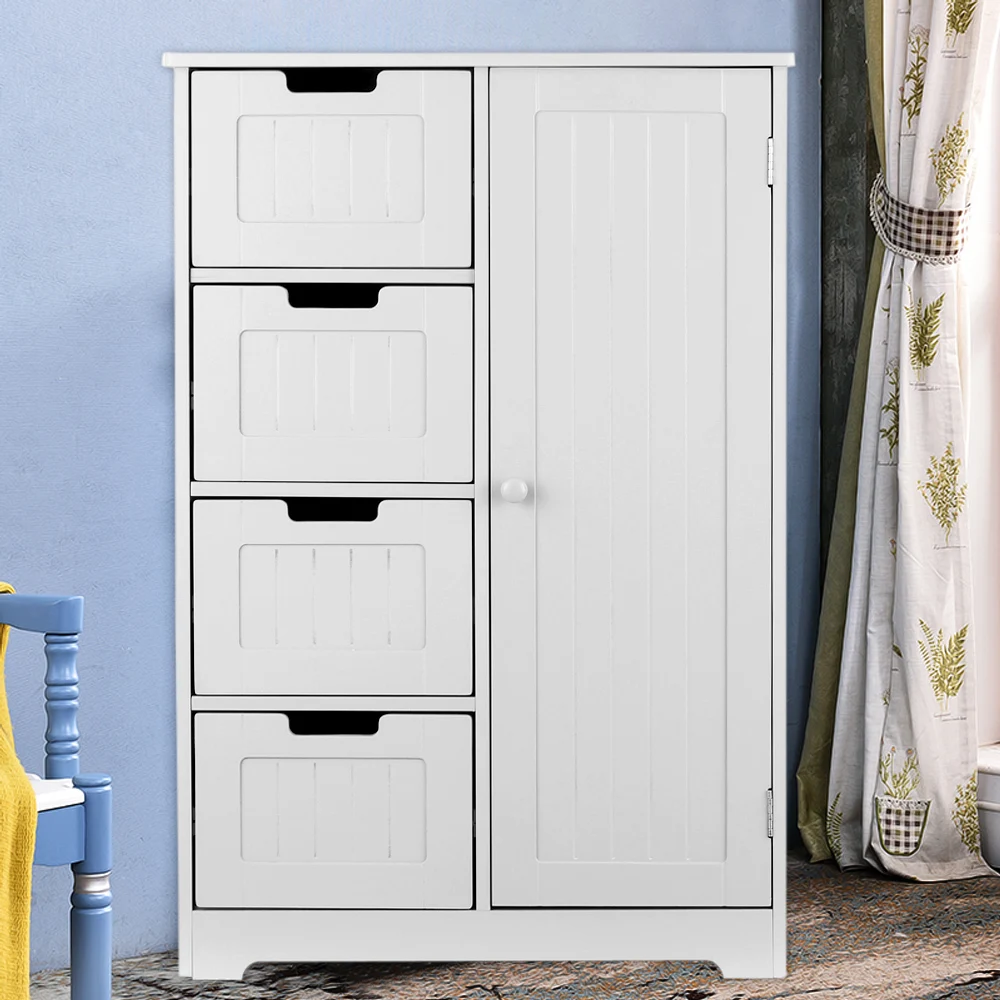 iKayaa Modern Shelved Floor Cabinet with Door& Drawers Bedroom Storage Organizer Furniture White/Blue