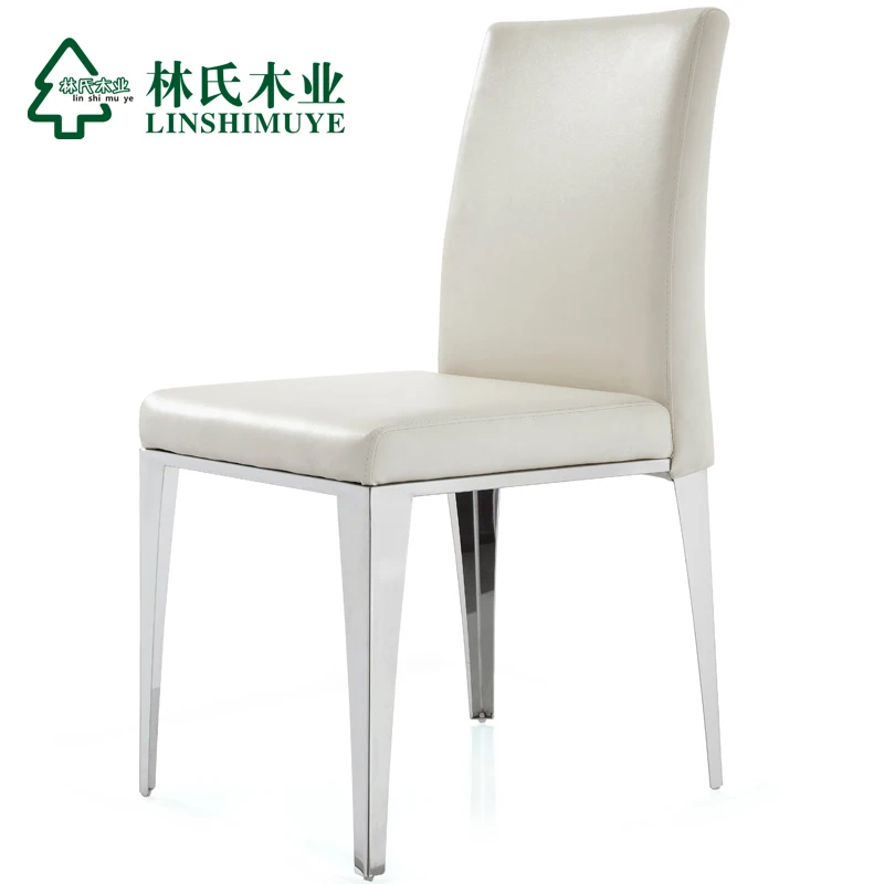Lin Wood Leather dining chairs modern minimalist stainless steel dining