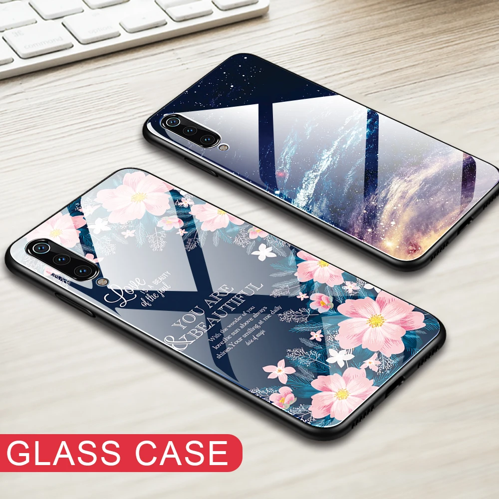 Чехол из закаленного стекла с цветочным узором для Xiaomi Mi 9 8 A2 Lite A1 Pocophone F1 Redmi 6 Pro 5