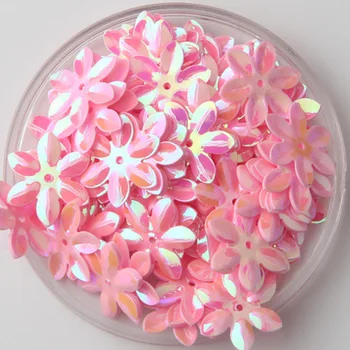 

800pcs/lot 15mm Flower Sequins Cup Six Petals With 1 Center Hole Plum Blossom Handcraft Sewing Accessory Pink AB Confetti