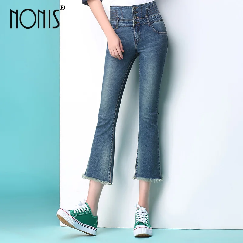 Nonis обтягивающие джинсы плюс размер четыре цвета расклешенные брюки femme pantalon винтажные женские джинсы из денима сексуальные с высокой талией - Цвет: sapphire