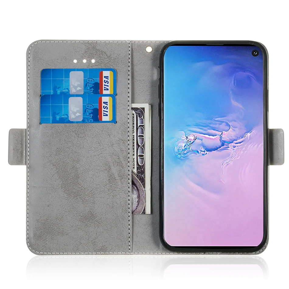 Роскошный однотонный кожаный чехол бумажник в стиле ретро для Samsung Galaxy S10 S10E S9 Plus S8