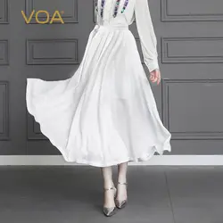 Voa шёлковый жаккард плиссированные юбки Белый Осень Длинная юбка Для женщин элегантные дамы основные Повседневное faldas середине талии