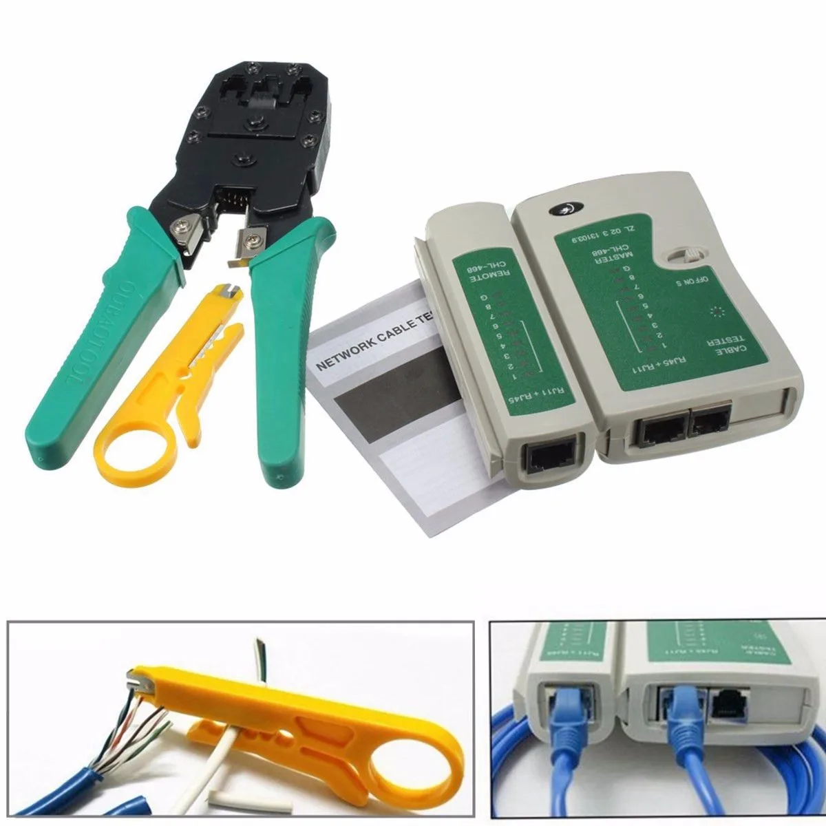 

Doersupp 1PC LAN Network Tool Kit Cable Crimper RJ45 RJ11 RJ12 CAT5 Cable Tester Stripper Crimper Plier DC 9V Magnatic Steel