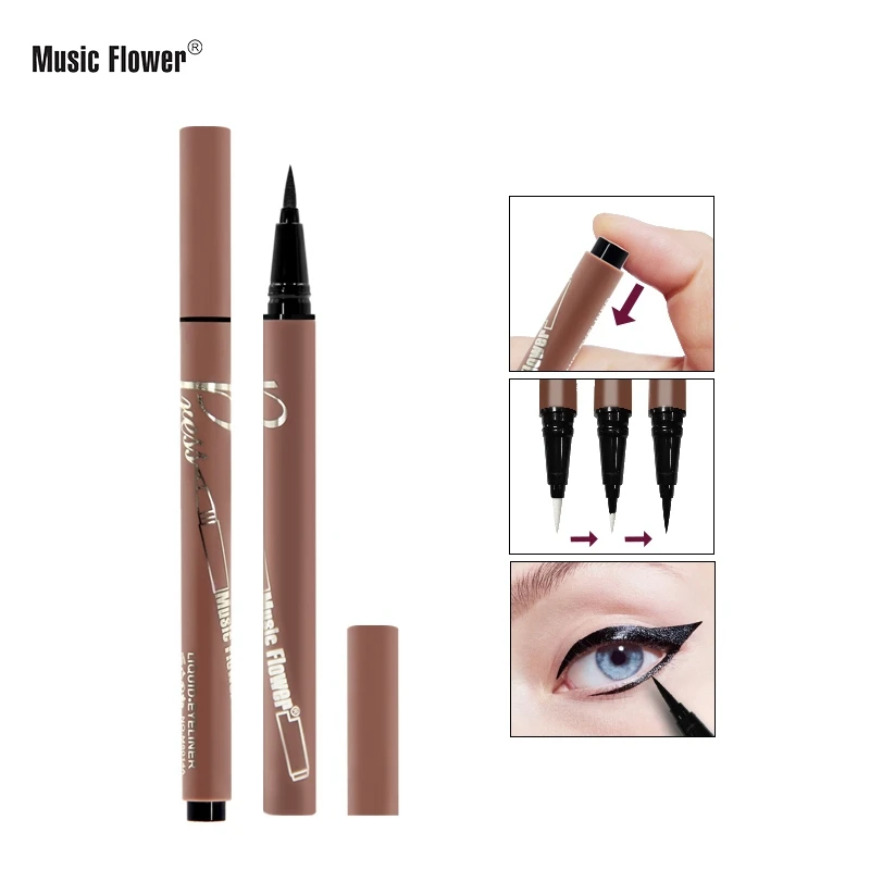 

Music Flower New Press Liquid Eyeliner Black Waterproof Fast Dry Longlasting Delineador Comestics Eye Liner Pencil Makeup Tools