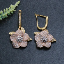 Lanyika, модные ювелирные изделия, роскошные изысканные милые серьги в виде цветка, серьги-гвоздики, микро ПАВЕ, циркон, для помолвки, популярные вечерние серьги, подарок