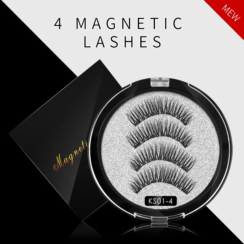 

New 2 pairs 4 pieces Magnet False Eyelashes 3D Pure Handmade Magnetic Eyelashes Natural False Eyelashes Eye Makeup