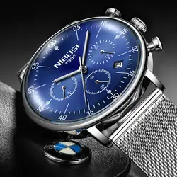 NIBOSI мужские часы лучший бренд класса люкс Синий Хронограф Мужские наручные часы Мужские часы аналоговые кварцевые мужские часы лучший