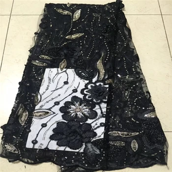 

VILLIEA High Quality African Lace Fabric Net Black French Lace Fabric Tulle With Sequins Nigerian Lace Fabric For Wedding