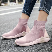 Прогулочная обувь женская уличная высокая верхняя трикотажное платье эластичность мужские кроссовки на платформе Спортивная унисекс Повседневная Осенняя пара плюс Size36-46