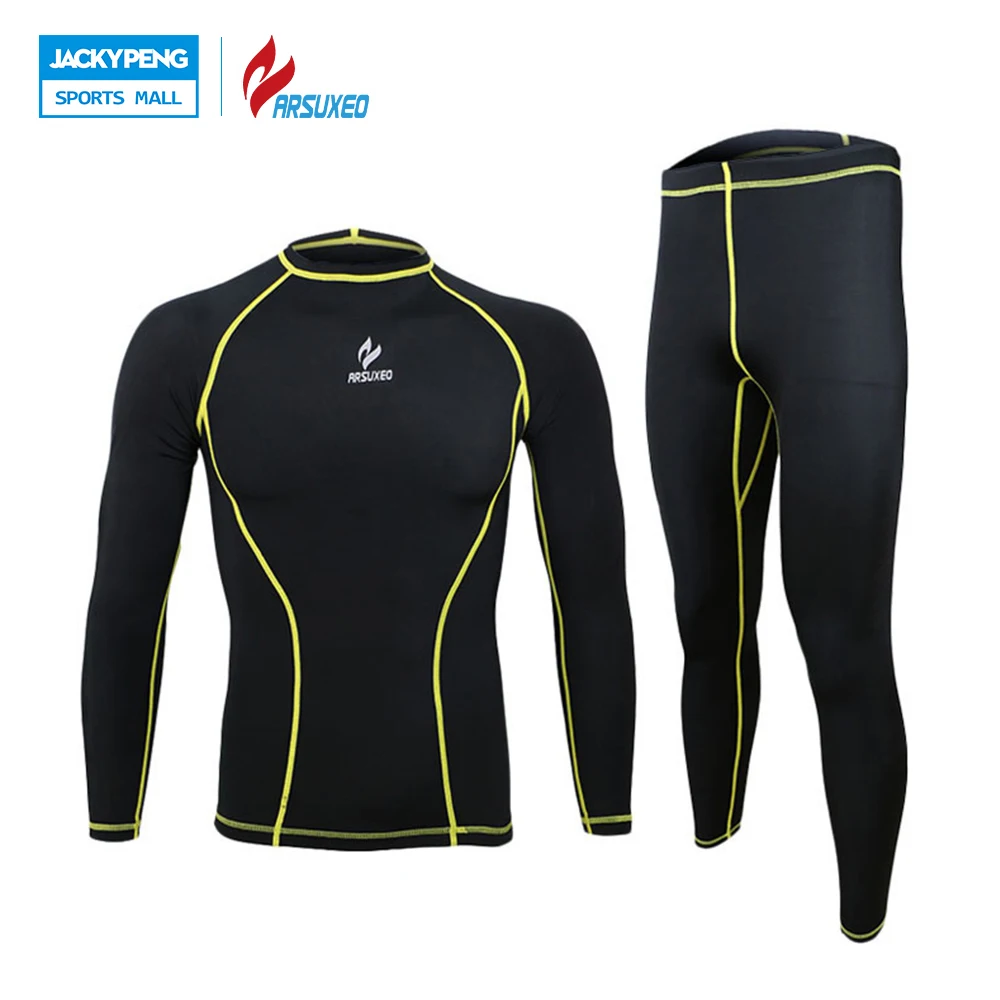 

ARSUXEO Compression Base Layers Long Sleeve Clothing Men's ym Fitness Running Cycling Sports Tights Tops Jersey with Pants Set