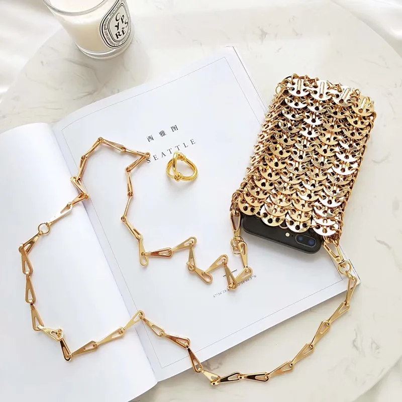 Luxury Designer Women Bags Pure Metal Sequins Chain Woven Bag Hollow Evening Bags Clutch Female Travel Holiday Shoulder Bag